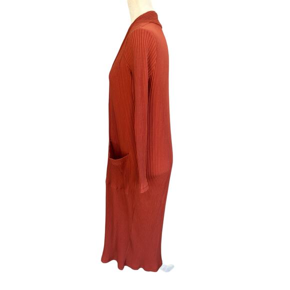 Maje Milan Duster Cardigan Size 1 Small Terracotta Rust Orange Ribbed Open Midi - Picture 10 of 14